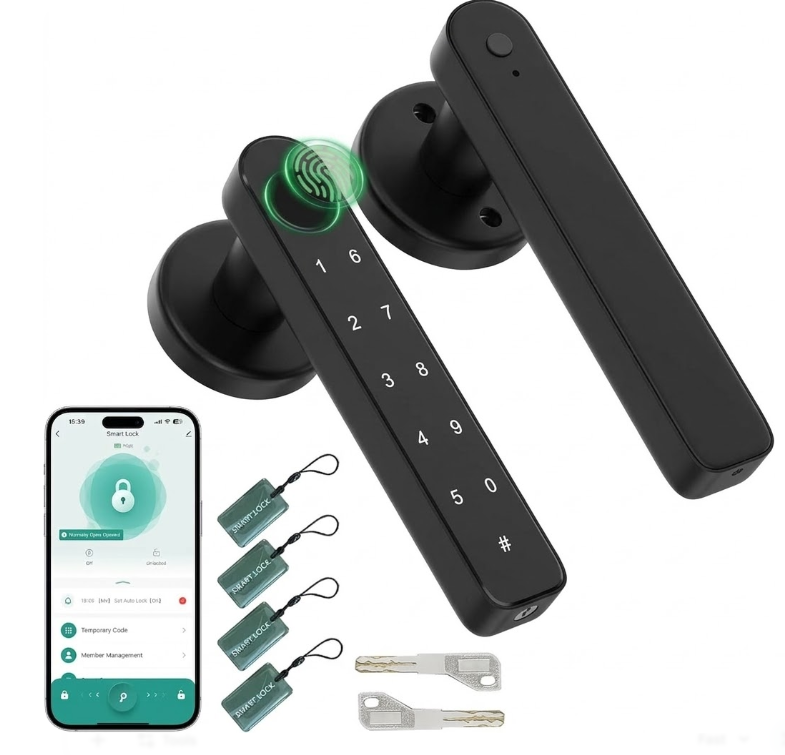 Fingerprint Door Knob Biometric Door Lock with Code Keyless Entry Door Handle for Bedroom Home Hotel Office Apartment Black