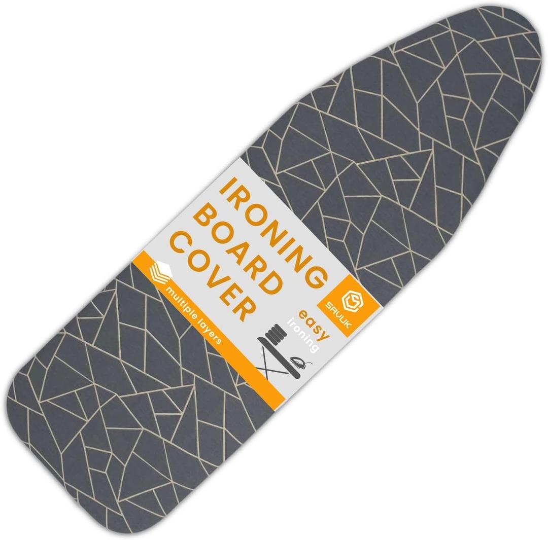 SAVUK Ironing Board Cover and Pad Standard Size 15x54 inch Extra Heavy Duty Thick Padding, Heat Reflective, Non Stick Scorch and Stain Resistant (Geometric Grey, 15" x 54")