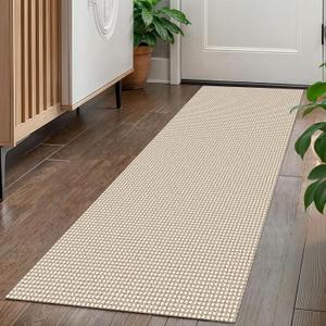 KOZYFLY Boho Runners for Hallways 2x5 ft Washable Kitchen Runner Non Slip Rubber Backed Hall Runners Cotton Entryway Runner Rugs Floor Carpet for Indoor Backdoor Bedroom Kitchen, Ivory/Khaki