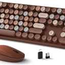 Wireless Keyboard and Mouse, Full-Size Retro Typewriter Keyboard with Round Keycaps, 2.4GHz for Windows, Mac, Laptop, PC, Desktop (Coffee Colorful)