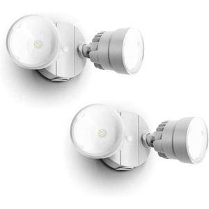 LUTEC 2 Packs P6221B 2000 Lumen 18 Watt 28 LED Dual-Head Flood Light Outdoor, Waterproof Exterior Security Wall Light for Patio, Garden,Yard-White