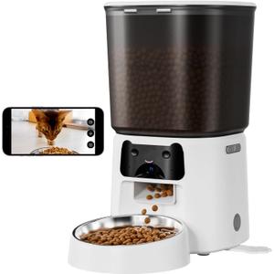 Automatic Cat Feeder with Camera, 4L WiFi Smart Pet Feeder with APP Control, 1080P HD Video, Night Vision,Voice Call, Motion Detection, Dual Power Supply, Stainless Steel Bowl,Supports 5GHz/2.4GHz