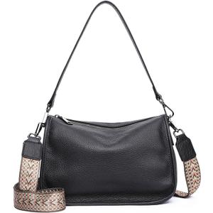 Genuine Leather Crossbody Bag Womens Lightweight Shoulder Purse ladies Small Hobo Handbag (Black)