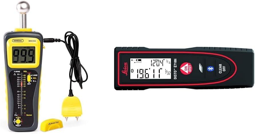 General Tools Moisture Meter MMD950 - Humidity Sensor - Pin Type/Pinless Device - Spherical Sensor & Leica DISTO E7100i 200ft Laser Distance Measure with Bluetooth,