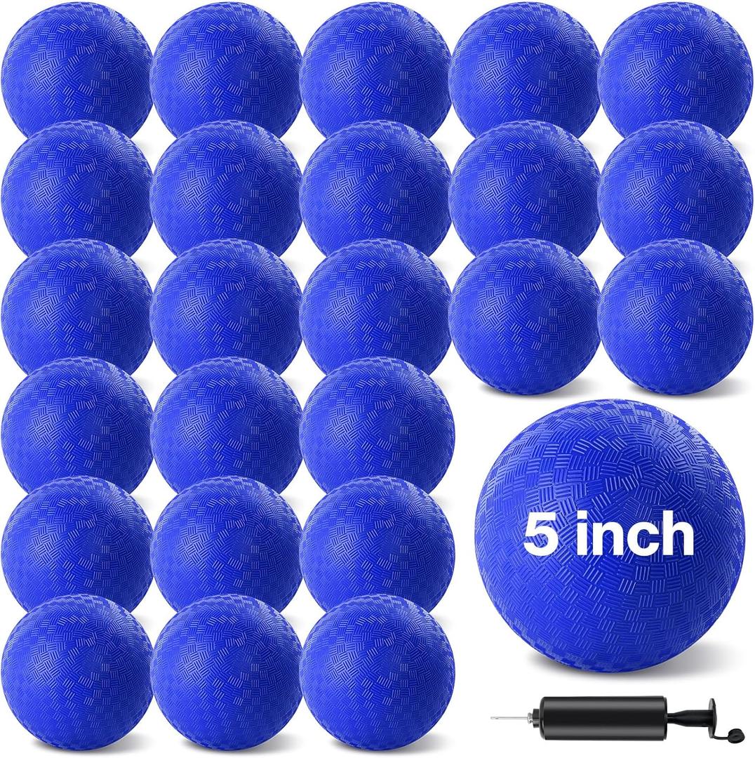 24 Pcs Dodgeballs 5 Inch Playground Ball Kickball Inflatable Rubber Handball Bouncy Dodge Ball with 1 Hand Pump for Outdoors Ball Games Gym Camps Picnic (Blue)