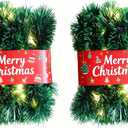 2 Pack Christmas Garland with Lights, Total 38 Feet 80 Led Lighted Pre-Lit Long Garlands for Stairs Railing Fireplace Mantle Door Battery Operated Frame Decor Green Greenery Indoor Outdoor Decorations