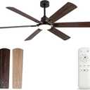 BOOMJOY 60 Inch Black Outdoor Ceiling Fans with Lights and Remote, Dimmable 6 Blade Large Outdoor Ceiling Fans for Patios, Black Ceiling Fan with Light for Bedroom Indoor Living Room (Dark Walnut)