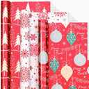 Merture Christmas Wrapping Paper Roll Set - 3 Rolls - 17 In X 120 In, Gift Wrap with Foil Jingle Bell, Snowflakes, Christmas Tree Design, Red & White