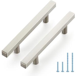 JOY DECOR 10 Pack 3-1/2 Inch Brushed Nickel Square Cabinet Handles Stainless Steel Cabinet Hardware Pulls for Kitchen and Drawers with 6 Inch Overall Length