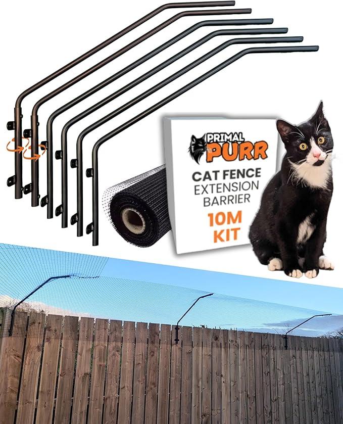 Cat Fence Outdoor Barrier - 10m Kit - Top of Fence Height Extender Solution for Pets - Wall Topper – Invisible Solution for Small Dogs - Cat proofing Fence Extension - Catio - Stop Pets Jumping Over
