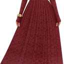 MEROKEETY Women's 2025 Fall Long Sleeve Floral Midi Dress Off Shoulder Wedding Guest Formal Long Flowy Dresses (Red)