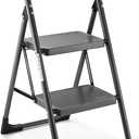 Step Stool for Adults,2 Step Ladder Folding 330lbs Anti Slip Step Stool,Foldable Ergonomic 2 Steel Stool with Wide Pedal for Home, Kitchen, Office (Gray)