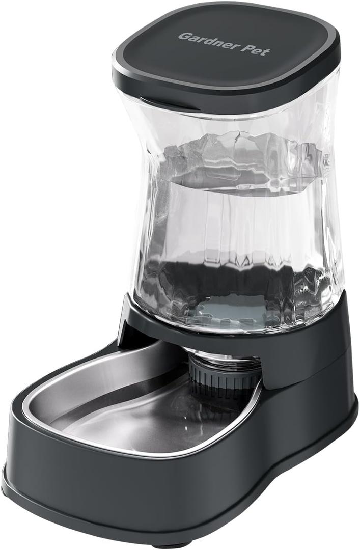 Gardner Pet Automatic Dog Water Dispenser Gravity Stainless Steel Water Waterer Feeder, 100% BPA-Free Large Capacity Water Feeding Bowls for Medium & Large-Sized Dogs Cats Other Pets -(1 Gallon) (Dark Grey)