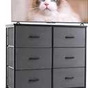 Sweetcrispy Dresser for Bedroom with 6 Storage Drawers, Fabric Storage Tower Organizer, Chest of Drawers with Metal Frame Wooden Top for Closet, Living Room, Entryway, Grey