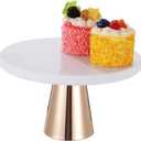 Marble Cake Stand, 7.9 inch White and Gold Cake Stand with Metal Base, Luxurious Wedding Cake Stand, Sturdy 0.6 inch Thick Dessert Display Stand for Parties, Events
