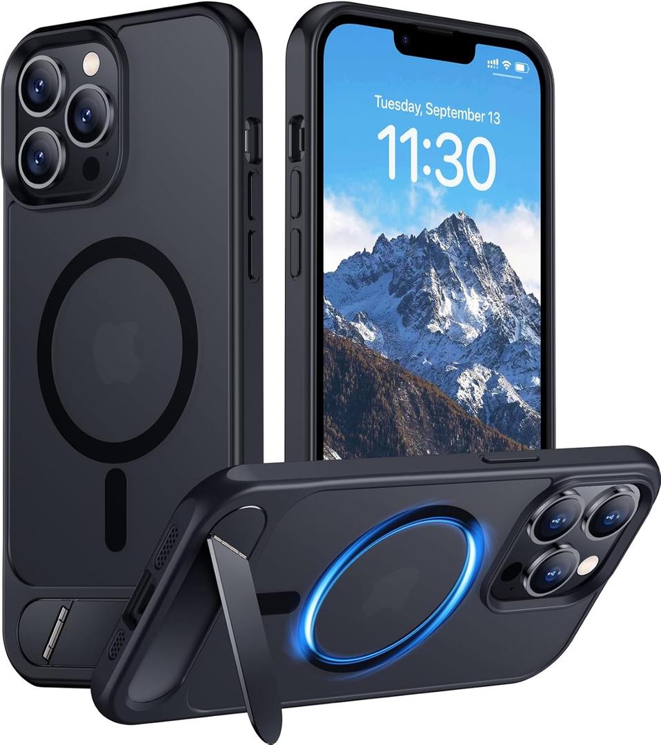 Temdan Magnetic Compatible with iPhone 13 Pro Case, [Built-in Invisible Kickstand][Compatible with MagSafe] [Military Grade Shockproof] Slim Translucent Matte Phone Case for iPhone 13 Pro 6.1" (Black)