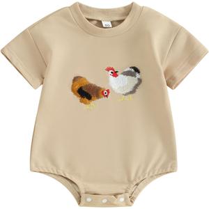 Kayotuas Baby Boys Girls Farm Animal Outfit Summer Clothes Cow and Chicken T Shirt Romper Newborn Country Western Onesie Tops, 6-12M 
