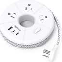 Flat Extension Cord, 5FT USB C Power Strip, Travel Power Strip - 3 AC 3 USB Ports (2 USB C) Desktop Charging Station, No Surge Protection for Cruise Ship Essentials, Dorm Room, Nightstand, Travel