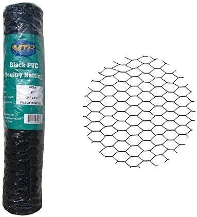 PVC Hexagonal Poultry Netting Chicken Wire 24" x25' x 1" Mesh 20GA Black