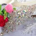 DUOBAO 2PCS Rhinestone Bead Silver Applique Belt Bridal Accessories Crystal Trim Rhinestones Beaded Appliques Wedding Dress Sash Belts Headband DIY