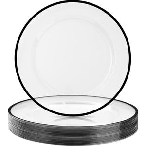 12 Inch Disposable Charger Plates, 25 Pack Plastic Clear Plates with Black Rim, Perfect Table Decor for Party, Wedding, Dinner