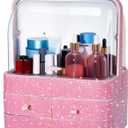 Honeydak Bling Makeup Organizer for Teen Girl Christmas Gifts Rhinestone Cosmetic Display Cases with Transparent Cover, Skincare Organizers Perfume Organizer for Countertop, Desk(Pink,Rhinestone)