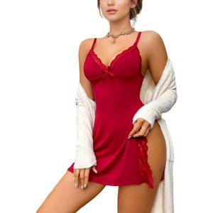 dream love Women's Lingerie Sexy Nightwear Spaghetti Strap Nightgown Babydoll Chemise S-XXL (Red, XXL)