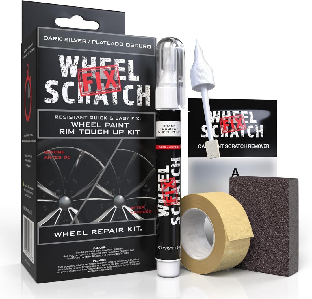 Wheel Scratch Fix Dark Silver Touch Up Paint for Cars - DIY Alloy Wheel Repair Kit, Curb Rash Remover with Fast-Drying Pen - Long-Lasting OEM Finish Car Rim Paint for Scuffs and Chips at Home (Dark Silver)