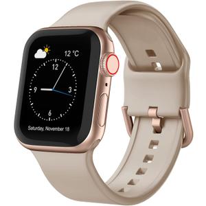 Sport Band Compatible with Apple Watch Bands 49mm 46mm 45mm 44mm 42mm 41mm 40mm 38mm, Soft Silicone Replacement Strap with Classic Clasp for iWatch Series 11 10 9 8 7 6 5 4 3 2 1 SE Ultra Women Men (Gold)