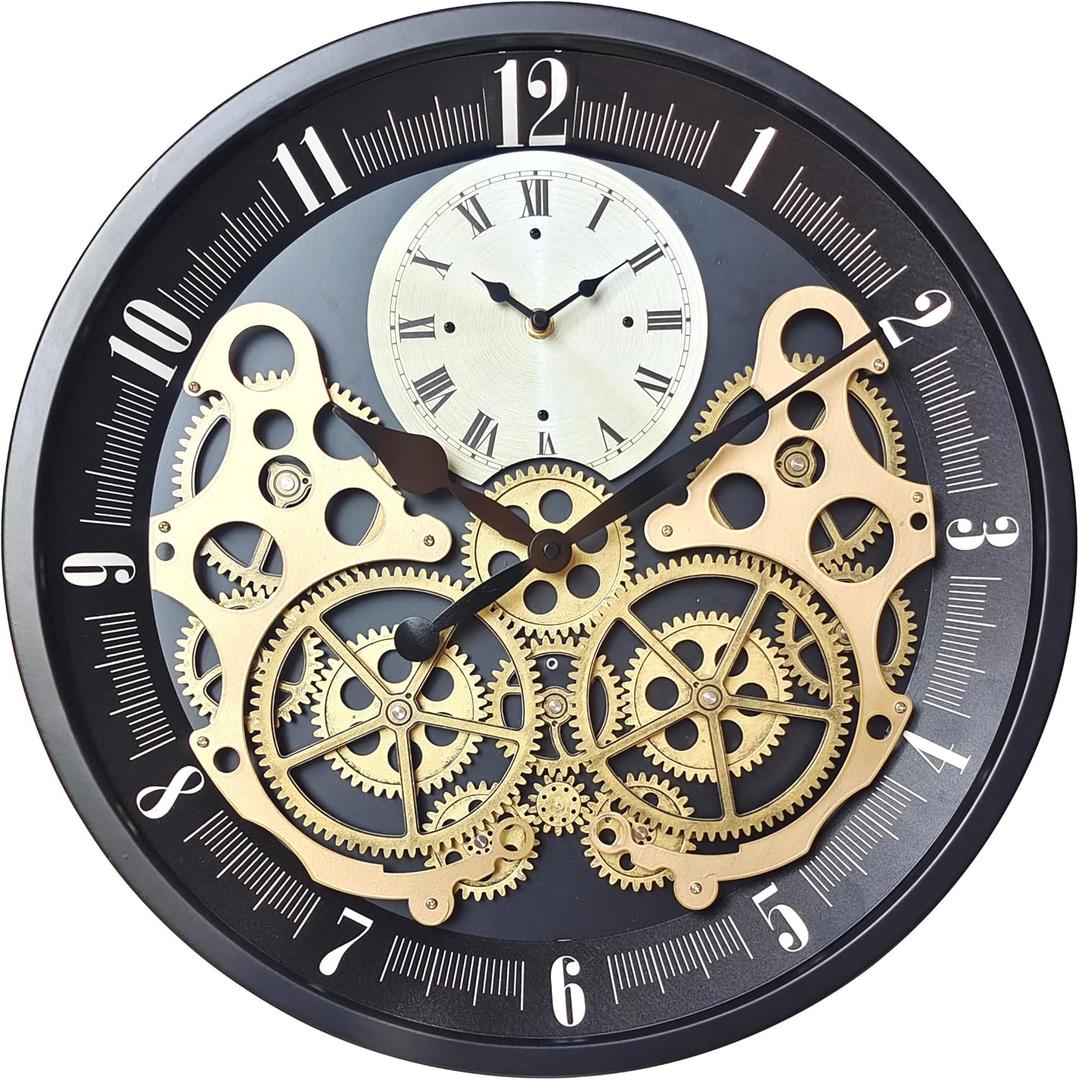 Industrial Wall Clock, Non-Ticking Vintage Moving Gear Battery Operated Original Antique Steampunk Decor Metal Clock for Living Room, Farmhouse, Home Kitchen (Gold-Black, 18 Inch) Industrial Wall Clock, Non-Ticking Vintage Moving Gear Battery Operated Original Antique Steampunk Decor Metal Clock for Living Room, Farmhouse, Home Kitchen (Gold-Black, 18 Inch)