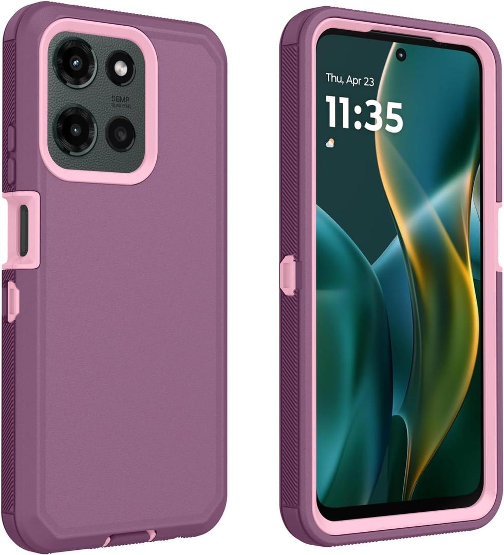 For Motorola Moto G 5G 2025 Case, Defender Case Heavy Duty Shockproof Dustproof 3 in 1 Rugged Protective Phone Cover for Moto G 2025 (Pink/Purple)