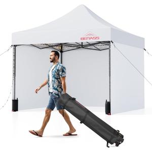 10x10 Pop Up Canopy Tent with 8 Reinforced Steel Wire Ropes, Heavy Duty Instant Canopies with 3 Removable Sidewalls, White
