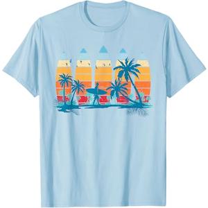 Vintage Surfboard Sunset Surfboarder Retro Surfer Palm Tree T-Shirt, Baby Blue, Small