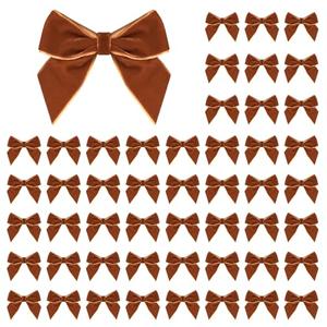 50 PCS Brown Velvet Bows for Christmas Tree, 2.75" Small Velvet Ribbon Bows for Gift Wrapping, Mini Bows for Crafts, Bow Decorations for Party Baby Shower Birthday Wedding (Brown, 50PCS)