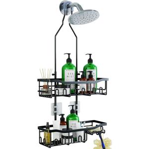 Joqixon Upgraded Extended Length Shower Organizer with Hooks, Rustproof Shampoo Soap Holder, Large Hanging Bathroom Caddy