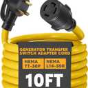 Kanayu 10 ft NEMA TT-30P to L14-30R Generator Transfer Switch Adapter Cord, 30 Amp 3 Prong to 4 Prong Generator to House Inlet Box Adapter, STW 10 AWG, ETL Listed