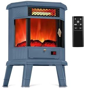 Electric Fireplace Heater 22 in Freestanding Fireplace Stove Infrared Fireplace RealSmart with 3D Flame Effect Remote Control, Timer, Overheating Protection Heater for Indoor Use Black