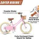 Petimini 18 Inch Little Kids Bike for Age 5 6 7 8 Years Old Girls Retro Vintage Style Bicycles with Basket Training Wheels and Bell, Pink