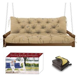Astgurop Swing Cushions for Outdoor Furniture +Towel, 5" Thick Waterproof 3 Seat Replacement for Porch Patio Swing,Garden Bench Khaki, Size: 60*40*5 in