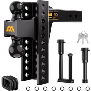 CAMMOO Adjustable Trailer Hitch, Tow Hitch Fits 2 inch Receiver, 8 inch Rise/Drop Hitch, 2" and 2-5/16" Ball Hitch, 20000 LBS GTW Truck Hitch with U-Shaped Alloy Steel Anti-Theft Pin, Black, ML-2080