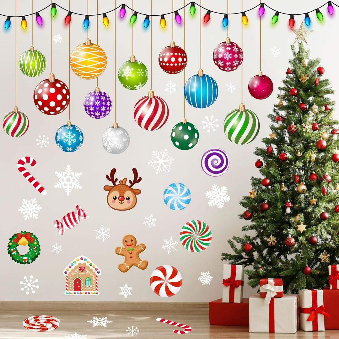 IMISHM Removable Christmas Wall Stickers - Candy Balls Ornaments Sticker for Wall, Refrigerator, Window, Door Decor