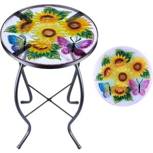 MUMTOP Outdoor Side Table - Patio Table Mosaic Coffee Side Tables Glass AccentTable 14Round SmallTable Plant Stand for Indoor Garden Balcony (Sunflower) (Yellow)
