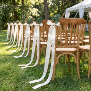 Giegxin 16 Set Wedding Aisle Decorations for Wedding Ceremony White Artificial Eucalyptus Stems with Ribbon Bows for Church Pew Decorations