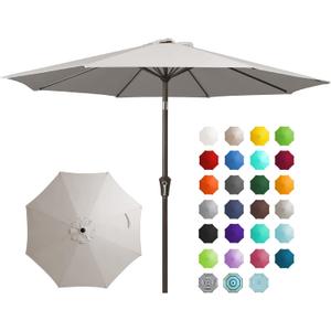 JEAREY 9FT Outdoor Patio Umbrella Outdoor Table Umbrella with Push Button Tilt and Crank, Market Umbrella 8 Sturdy Ribs UV Protection Waterproof for Garden, Deck, Backyard, Pool (Fog Gray)