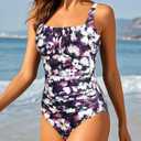 Aqua Eve One Piece Bathing Suit for Women Tummy Control Swimsuit Slimming Vintage Swimwear (Purple, XL)