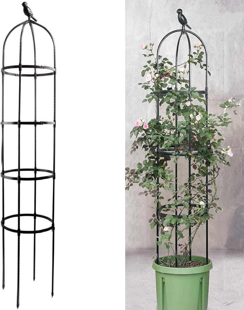 2 x 6ft Garden Obelisk Trellis for Climbing Plants-Rustproof Metal Pipe with Heavy Duty Plastic Coated, Garden Outdoor Indoor Potted Plant Support for Clematis Vine Jasmine Support Black, 1 PACK