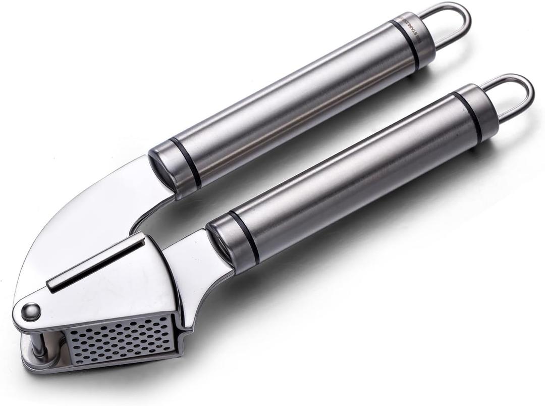 Drincarier Garlic Press Stainless Steel - Premium Professional Grade Garlic Mincer, Crusher & Peeler Set - Easy Clean, Dishwasher Safe & Rust-proof(A)