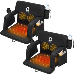 Massage & Heated Stadium Seats with Back Support and Padded Cushion - 3 Level Heating & Massage Extra Wide Bleacher Chair with Anti-Slip Mat - Football Seats, 6 Adjustable Angle, Pockets, Cup Holder, Size: 25" Super Wide