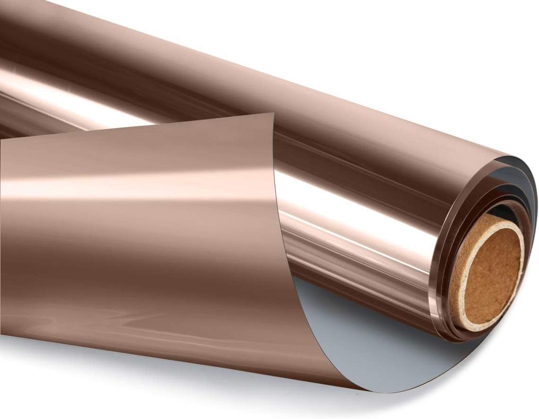 HIDBEA Window Privacy Film Daytime, Heat Control Sun Blocking Anti UV Non-Adhesive Self Static Cling One Way Mirror Window Tint for Home (Brown-Silver, 35.4 Inch x 8.2 Feet)