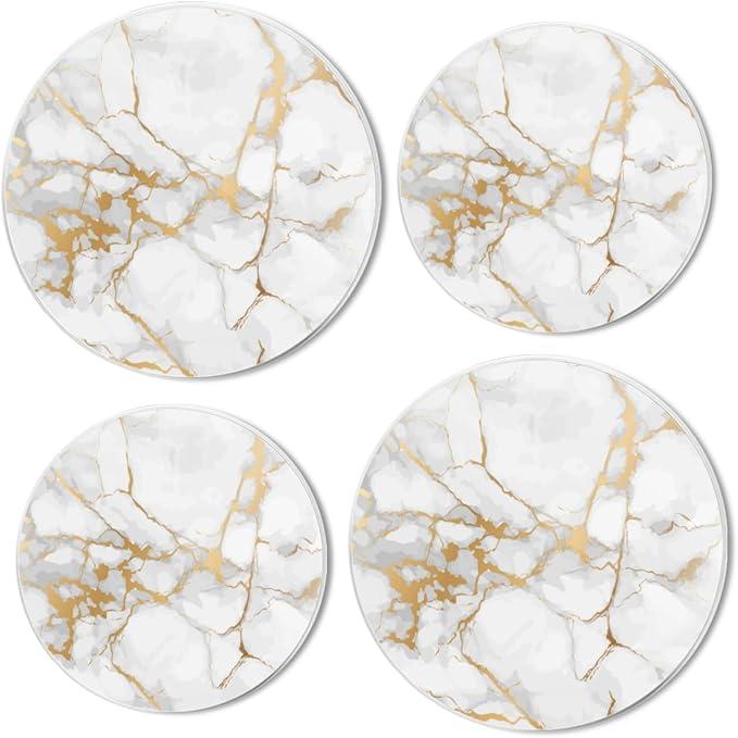 Electric Stove Top Covers Set of 4 for Range Accessories, Elegant White Marble with Golden Veins Gas Stove Top Covers for Expanding Counter Space Stovetop Decor